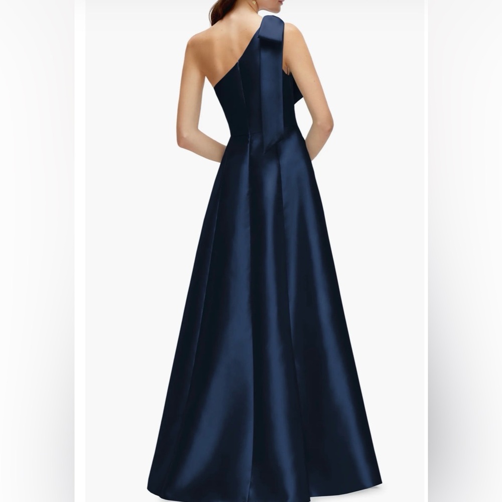 ALFRED SUNG Navy One-Shoulder Satin Ball Gown - Picture 2 of 7